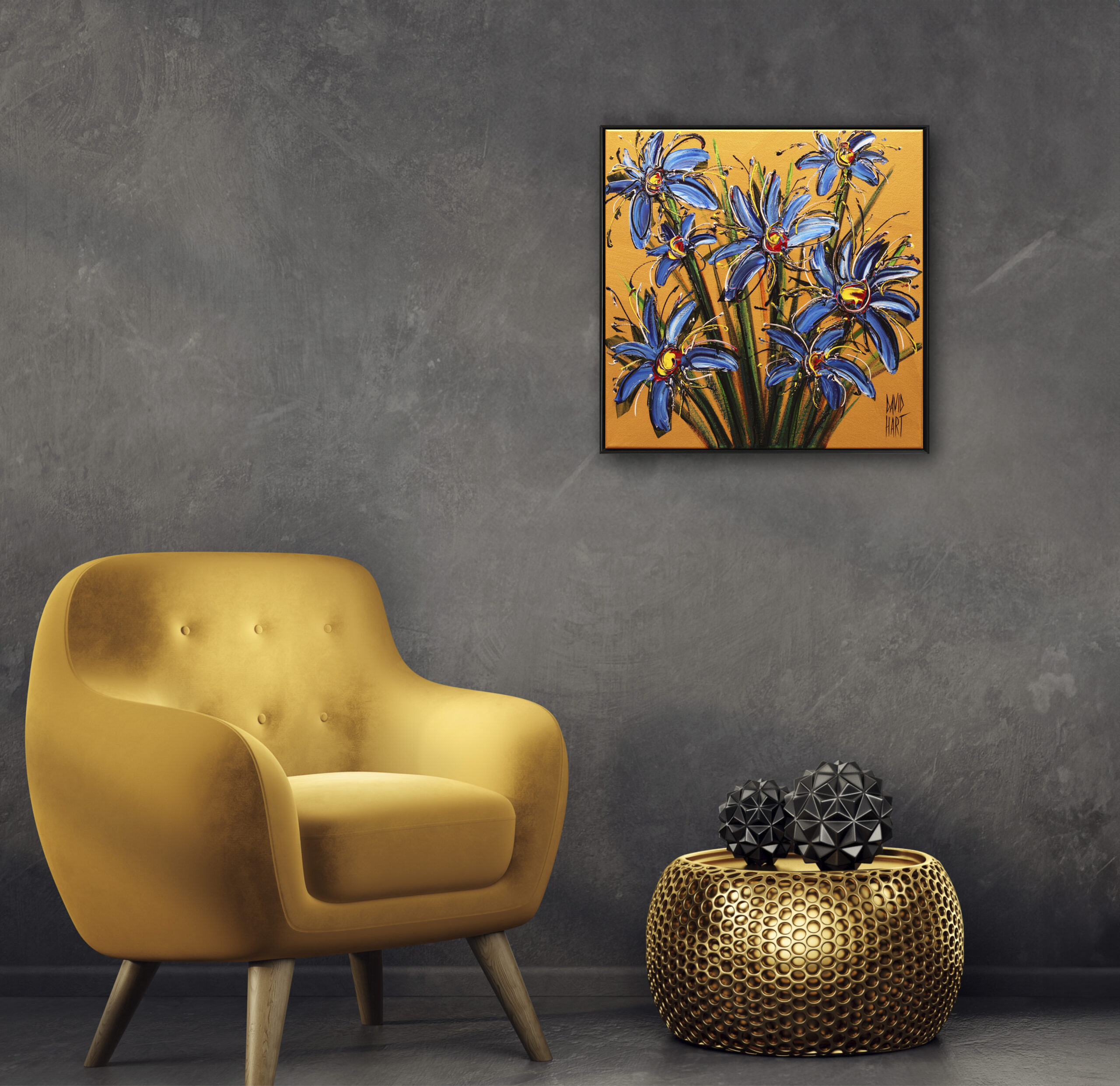 Mid century modern living room interior design with monstera tre